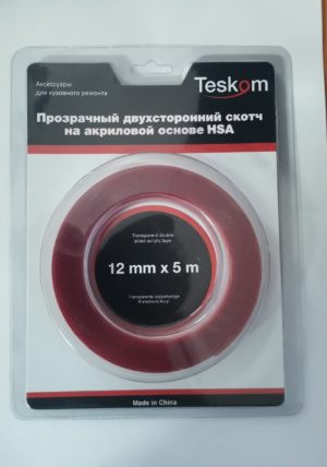 Двухсторонняя лента акриловая HSA, толщ. 1,0 mm, прозрачная 12мм*5м (12)